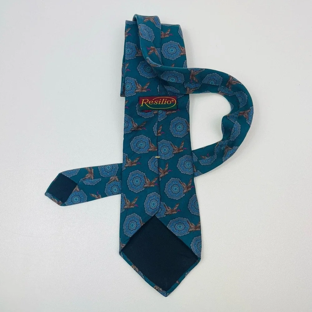 Vintage‎ Resilio Duck Season Geometric Mens Tie Dark Teal Burgundy